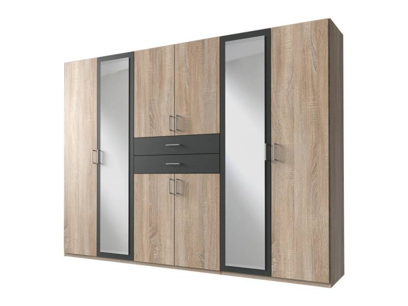 Kleiderschrank mit Spiegel - Sägerau Eiche - graphit - 270 cm - DIVER von Die Möbelfundgrube