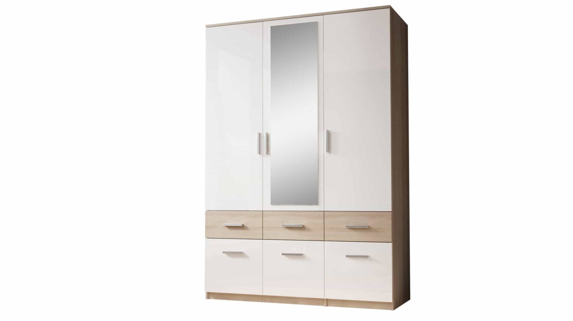 Kleiderschrank Spiegel Sonoma Eiche - weiß - 135 cm - BOX von Die Möbelfundgrube