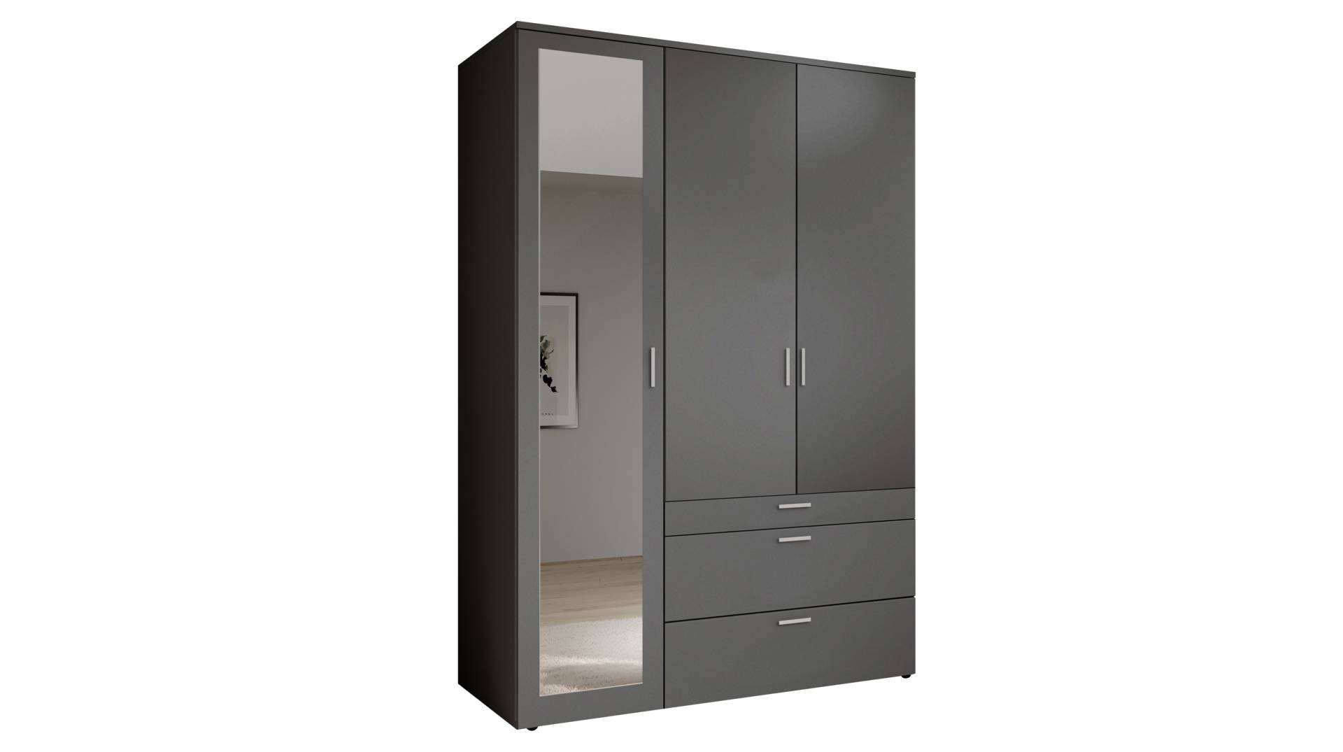 Kleiderschrank graphit mit Spiegel - 135 cm - 3-türig - VESALA von Die Möbelfundgrube