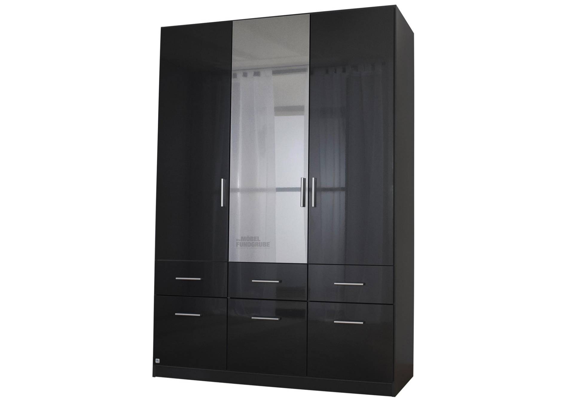 Kleiderschrank grau hochglanz 136 cm mit Spiegel - CELLE von Die Möbelfundgrube