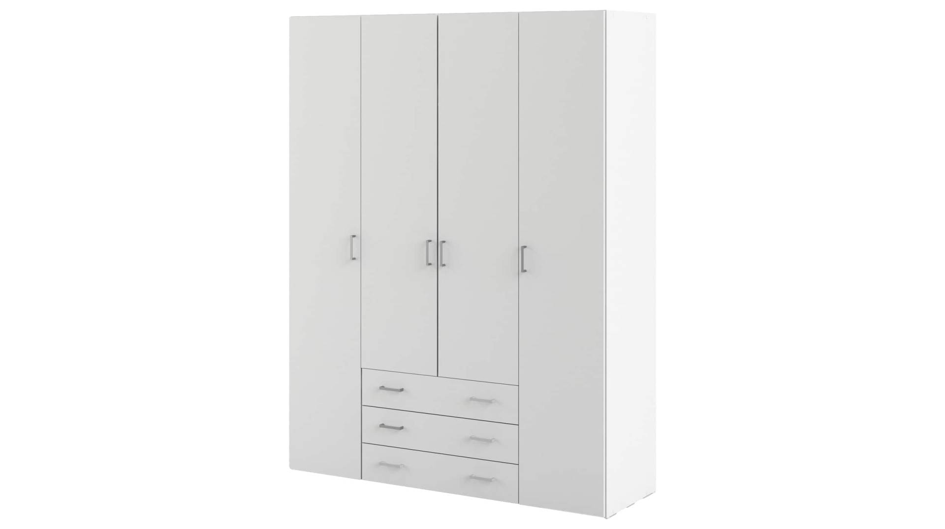 Kleiderschrank mit 3 Schubladen 4-türig weiß 154 cm - SPACE Kleiderschrank mit 3 Schubladen 4-türig weiß 154 cm - SPACE von Die Möbelfundgrube