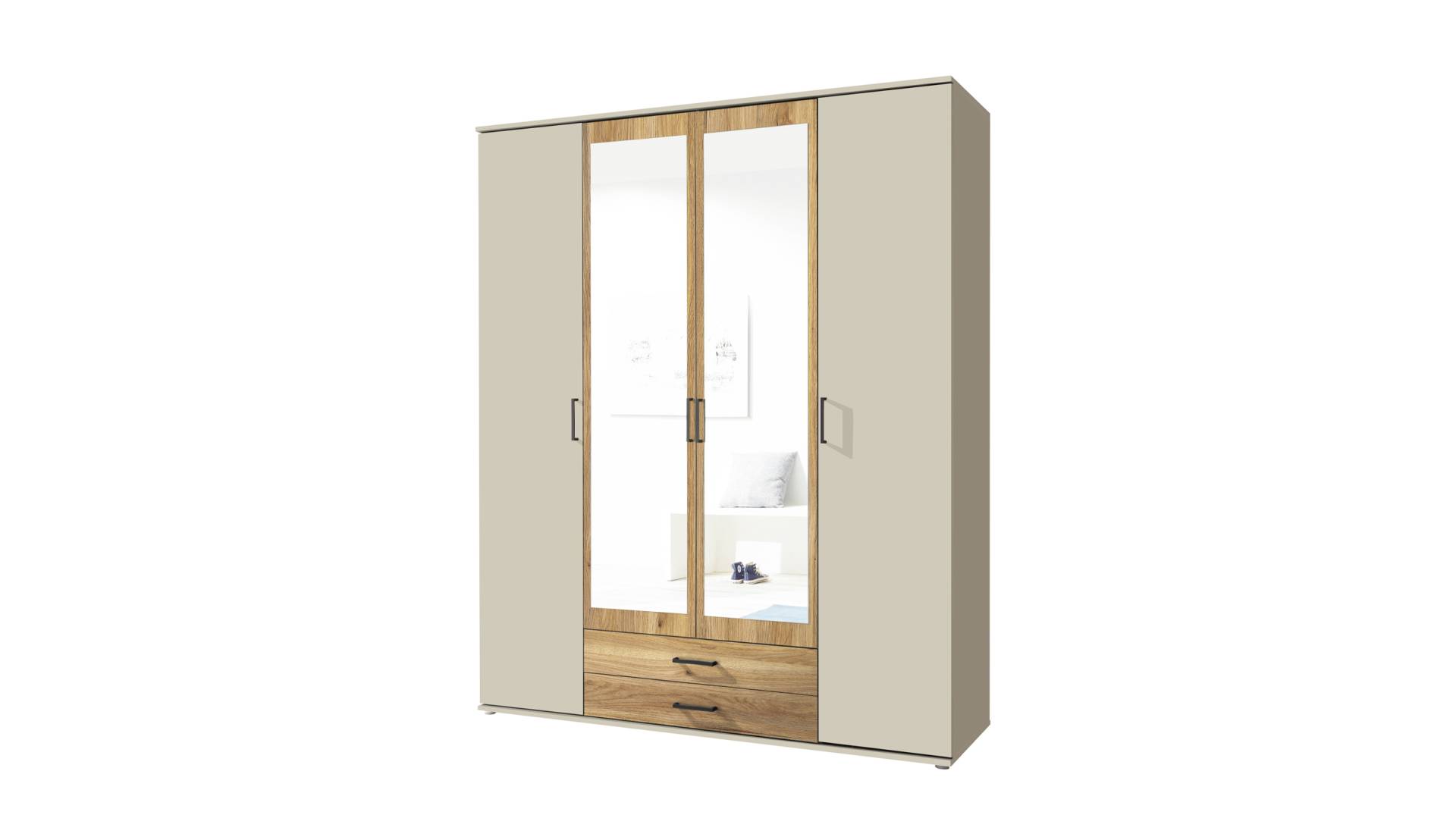 Kleiderschrank mit Spiegel 159 cm - beige - Eiche - 4-türig - CHICAGO Kleiderschrank mit Spiegel 159 cm - beige - Eiche - 4-türig - CHICAGO von Die Möbelfundgrube