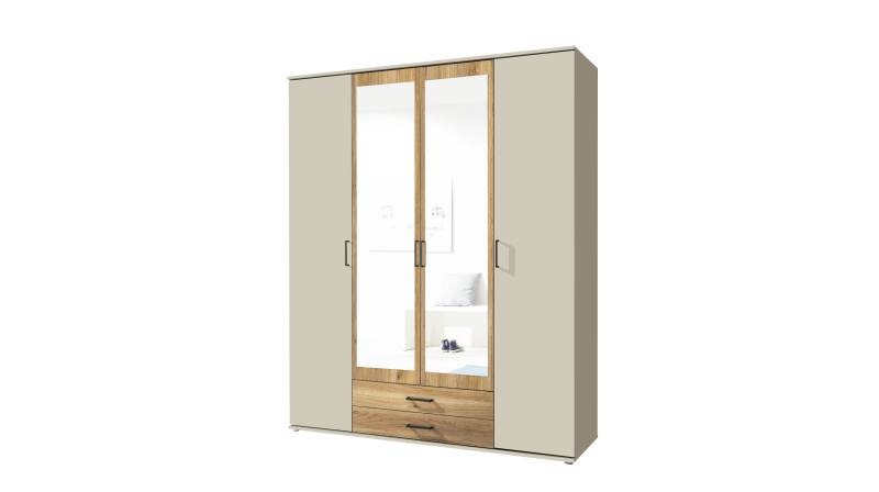 Kleiderschrank mit Spiegel 159 cm - beige - Eiche - 4-türig - CHICAGO von Die Möbelfundgrube