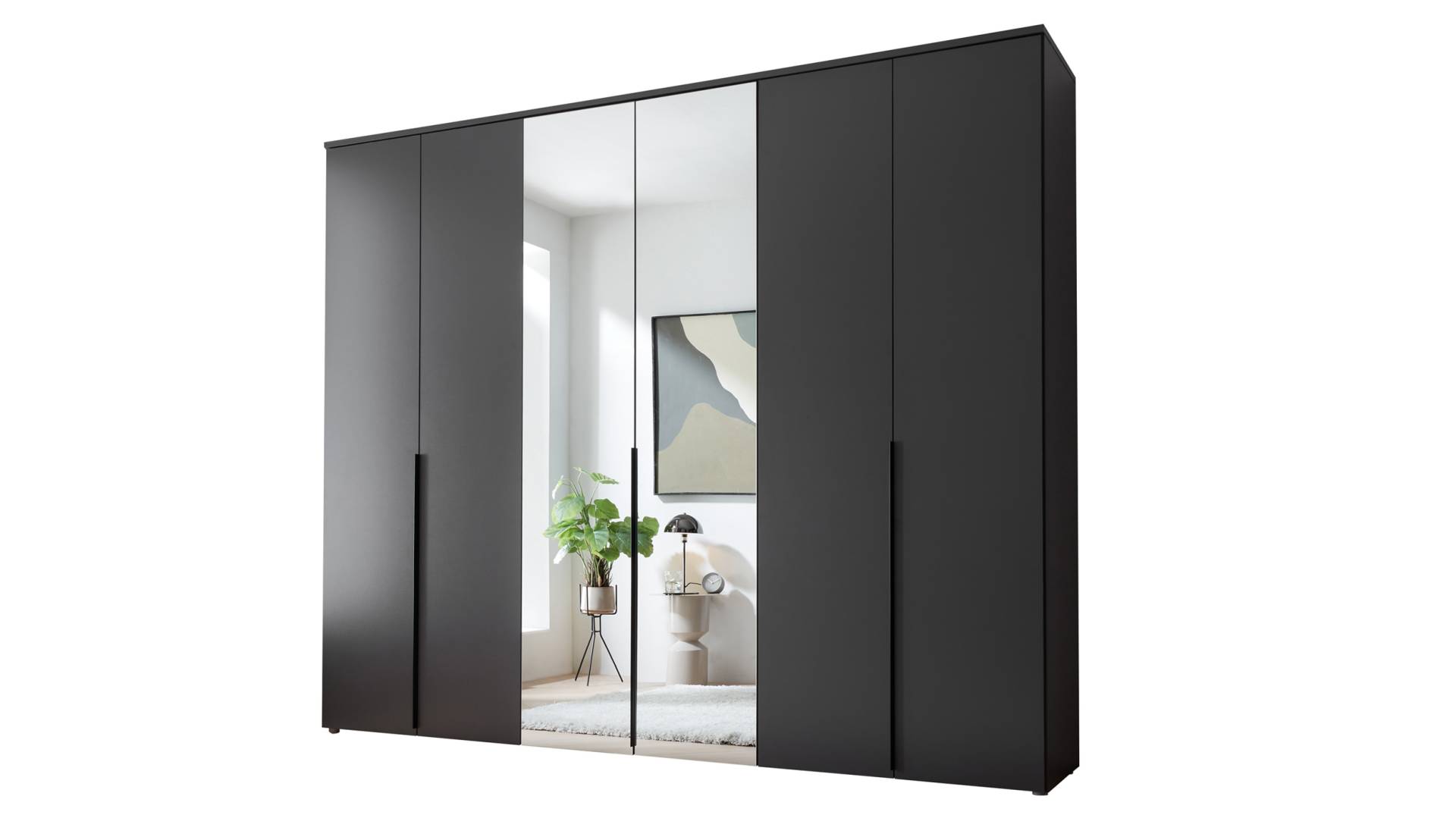 Kleiderschrank mit Spiegel 270 cm graphit - 6-türig - KEVO von Die Möbelfundgrube
