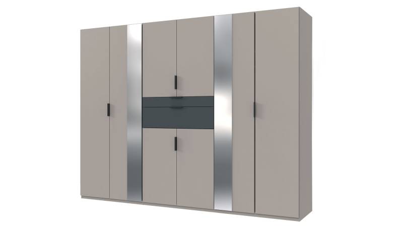 Kleiderschrank mit Spiegel 270 cm grau - graphit 6-türig - XANTEN von Die Möbelfundgrube