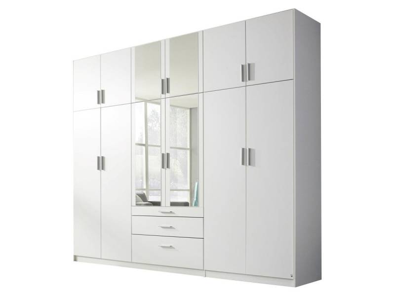 Kleiderschrank mit Spiegel - weiß - 271 cm - rauch - HILDESHEIM von Die Möbelfundgrube