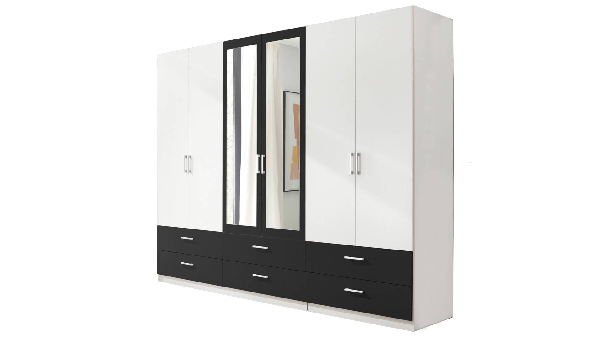 Kleiderschrank mit Spiegel - weiß - 272 cm - JANNE von Die Möbelfundgrube