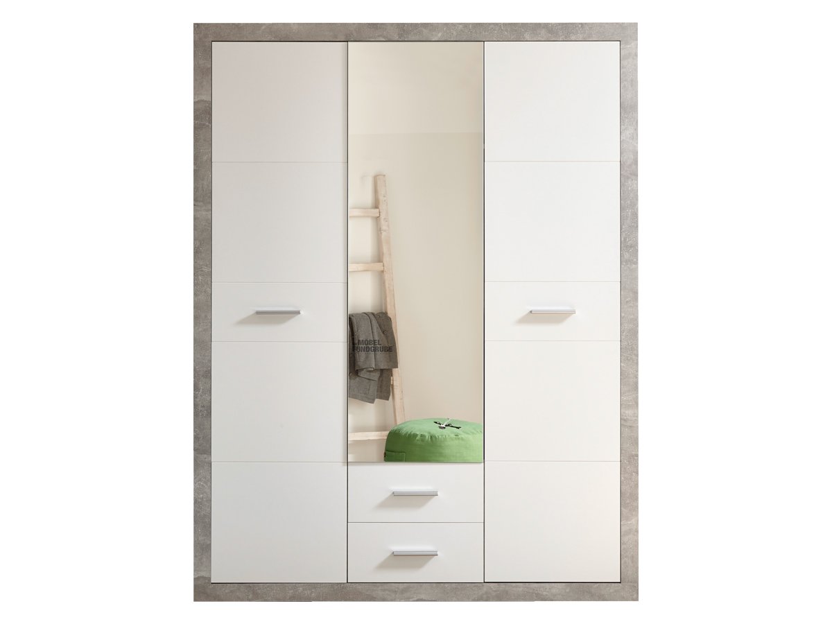 Kleiderschrank mit Spiegel Betonoptik - weiß 151 cm - STONE von Die Möbelfundgrube