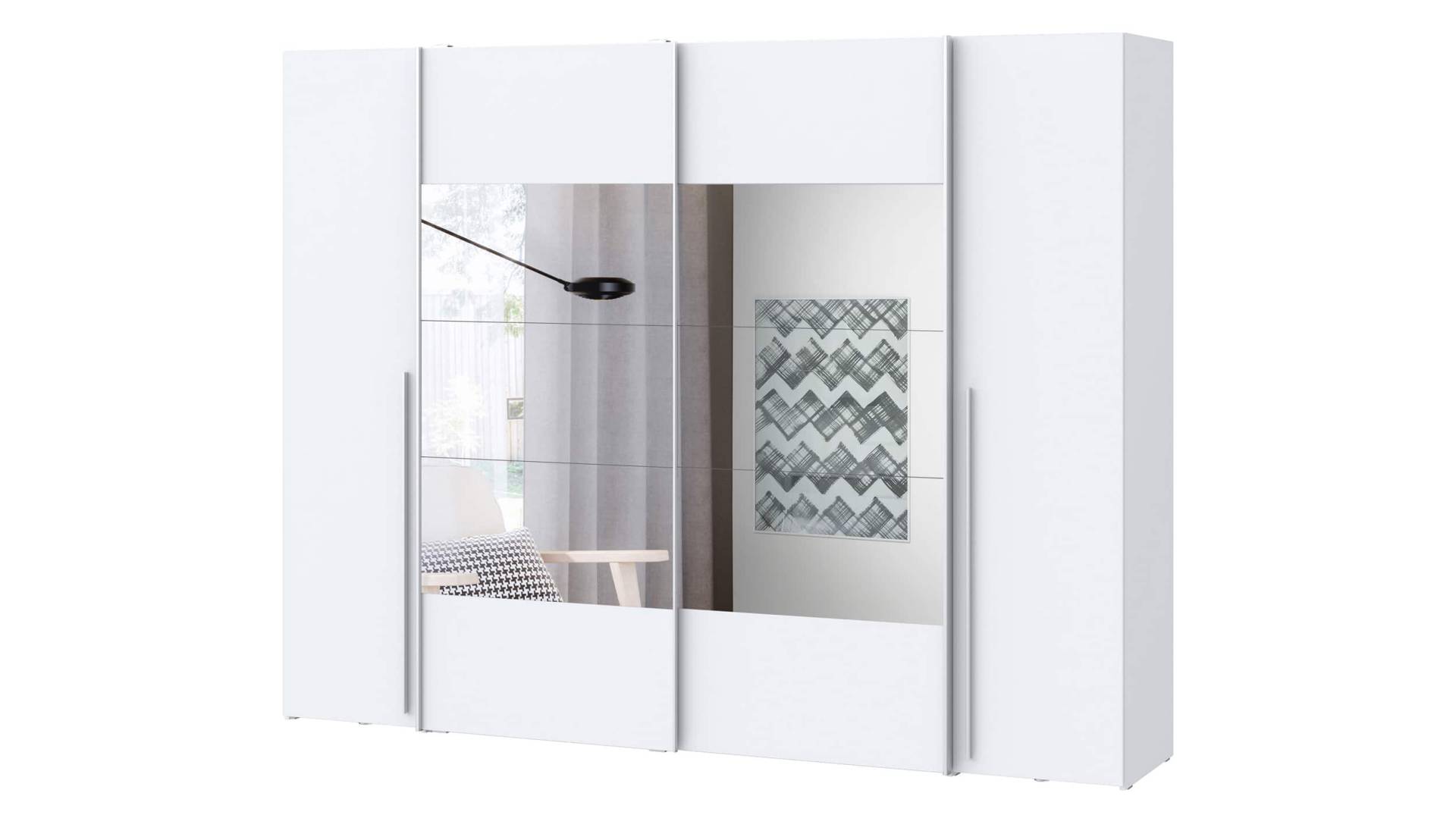 Kleiderschrank mit Spiegel weiß - 270 cm - Schwebetüren - NARAGO Kleiderschrank mit Spiegel weiß - 270 cm - Schwebetüren - NARAGO von Die Möbelfundgrube