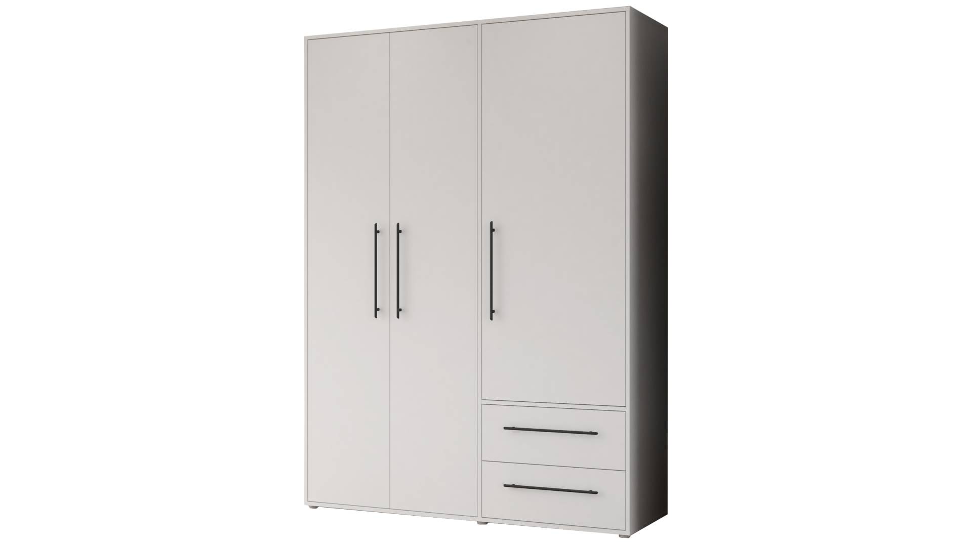 Kleiderschrank weiß 144 cm 3-türig - MOKKARIS von Die Möbelfundgrube