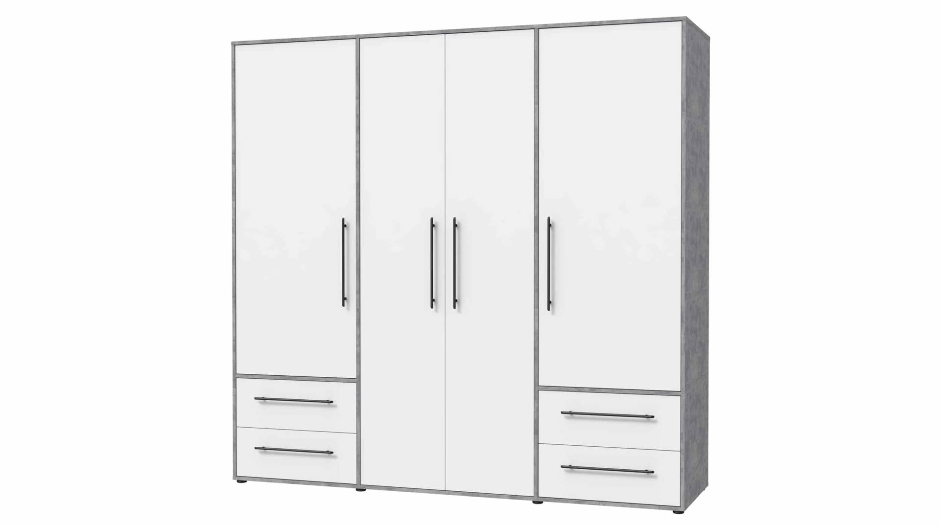 Kleiderschrank weiß - betonoptik - 206 cm - 4 Türen - MOKKARIS von Die Möbelfundgrube