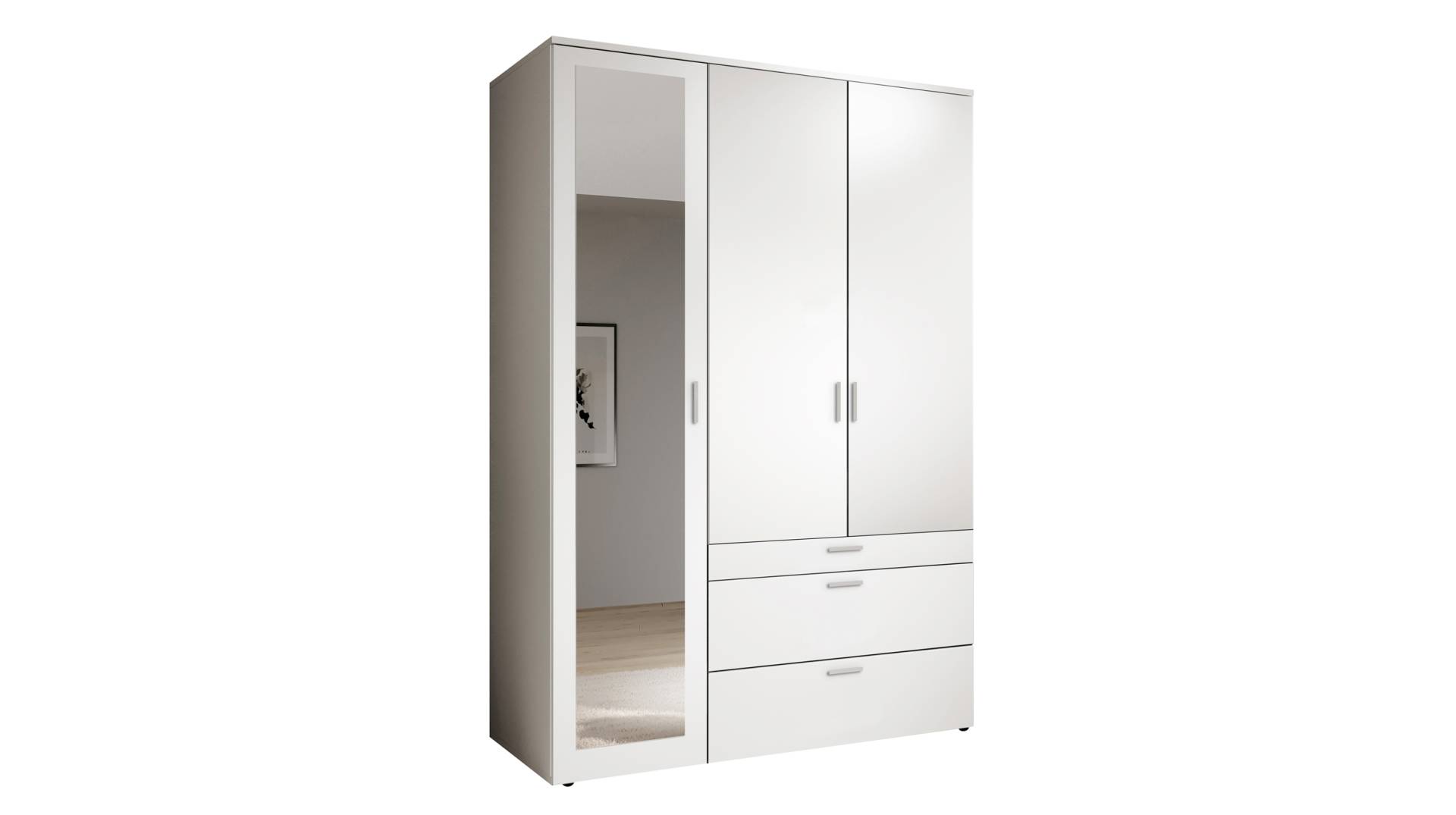 Kleiderschrank weiß mit Spiegel - 135 cm - 3-türig - VESALA Kleiderschrank weiß mit Spiegel - 135 cm - 3-türig - VESALA von Die Möbelfundgrube