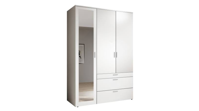 Kleiderschrank weiß mit Spiegel - 135 cm - 3-türig - VESALA von Die Möbelfundgrube