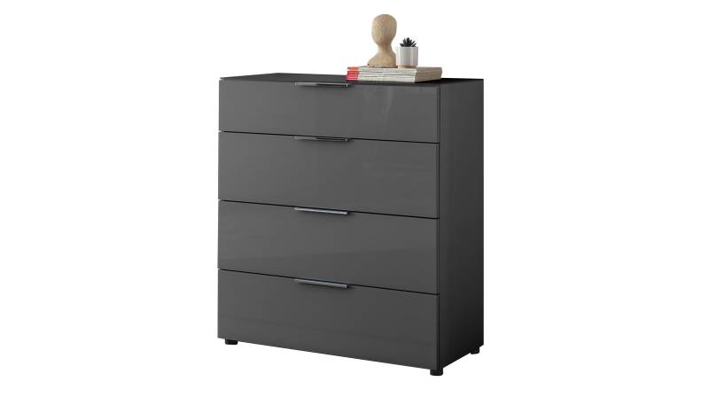 Kommode 4 Schubladen - anthrazit - Glasfront - 90 cm - SANTORIN von Die Möbelfundgrube
