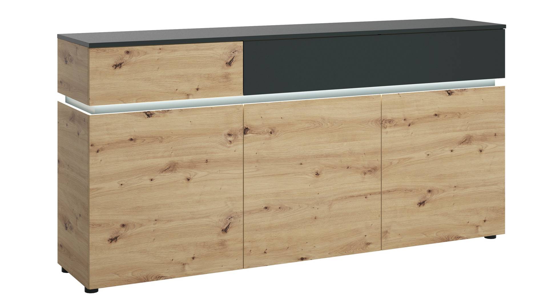 Sideboard Artisan Eiche - grau 180 cm mit Beleuchtung - LUCI von Die Möbelfundgrube