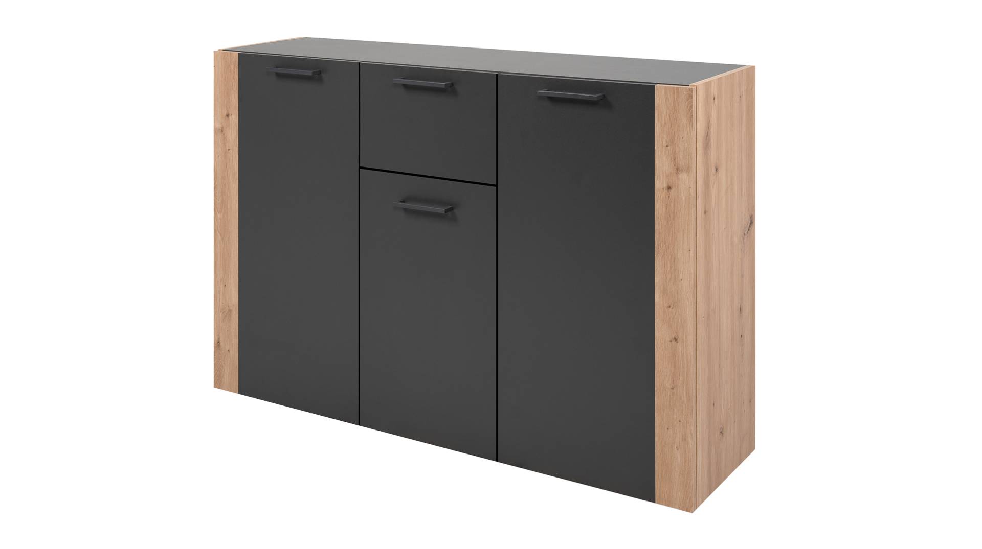 Kommode anthrazit Artisan Eiche 3-türig 125 x 35 cm - CENTO Kommode anthrazit Artisan Eiche 3-türig 125 x 35 cm - CENTO von Die Möbelfundgrube