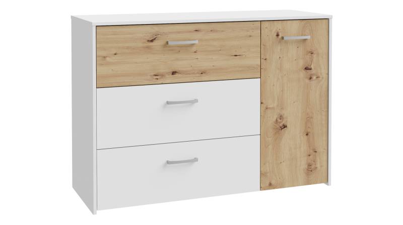 Kommode mit 3 Schubladen weiß - Eiche 113 cm - CULGOA von Die Möbelfundgrube
