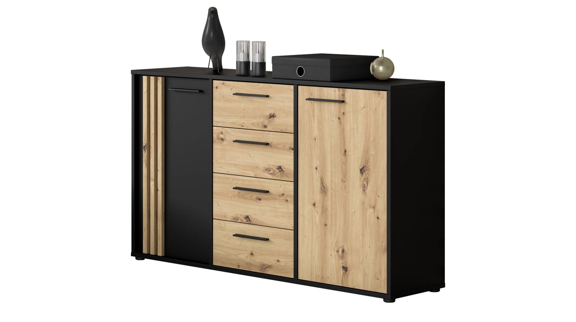 Kommode mit 4 Schubladen Artisan Eiche - schwarz 143 cm - CARDIGAN Kommode mit 4 Schubladen Artisan Eiche - schwarz 143 cm - CARDIGAN von Die Möbelfundgrube