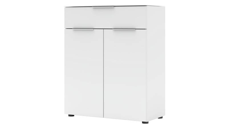 Kommode mit Schublade weiß Glasfront 80 cm - SANTORIN von Die Möbelfundgrube