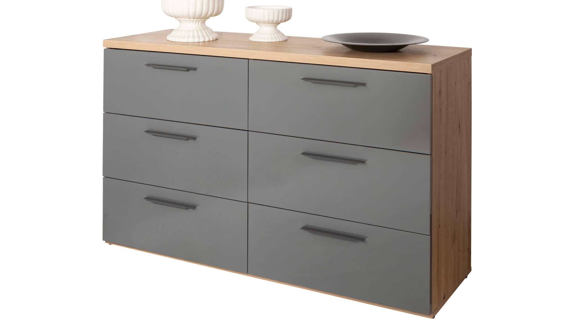 Kommode mit Schubladen grau hochglanz 136 cm - SPOSAMI von Die Möbelfundgrube