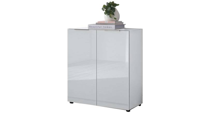 Kommode - weiß - Glasfront - 90 x 40 cm - SANTORIN von Die Möbelfundgrube
