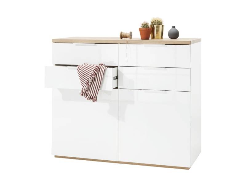 Kommode weiß hochglanz - Riviera Eiche 120 cm - MUNDI Kommode weiß hochglanz - Riviera Eiche 120 cm - MUNDI von Die Möbelfundgrube