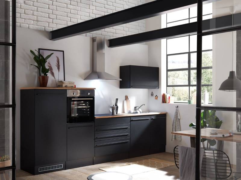 Küchenzeile 320 cm - schwarz matt - inkl. Elektrogeräte - JAZZ von Die Möbelfundgrube