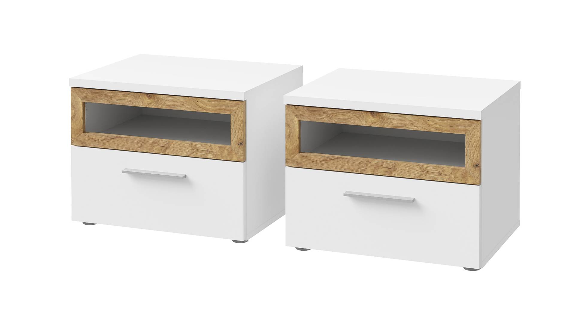 Nachttisch Paar weiß 52 x 42 cm mit Schublade - MAYACUS Nachttisch Paar weiß 52 x 42 cm mit Schublade - MAYACUS von Die Möbelfundgrube