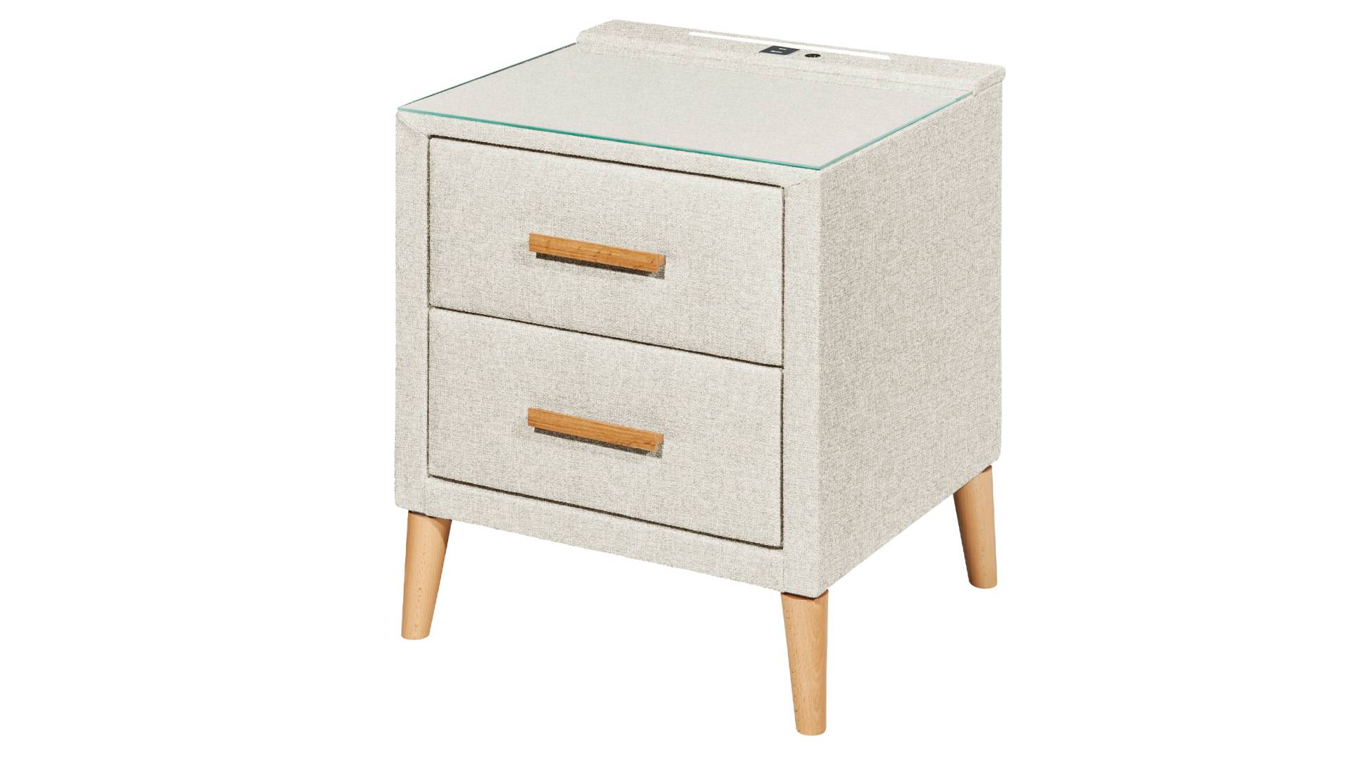 Nachttisch Webstoff - creme 45 x 57 cm Nachtkommode - LUGO von Die Möbelfundgrube