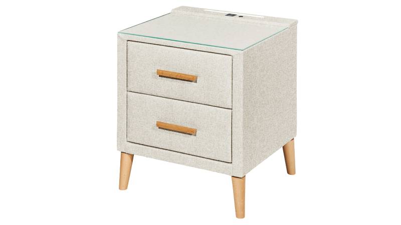 Nachttisch Webstoff - creme 45 x 57 cm Nachtkommode - LUGO von Die Möbelfundgrube