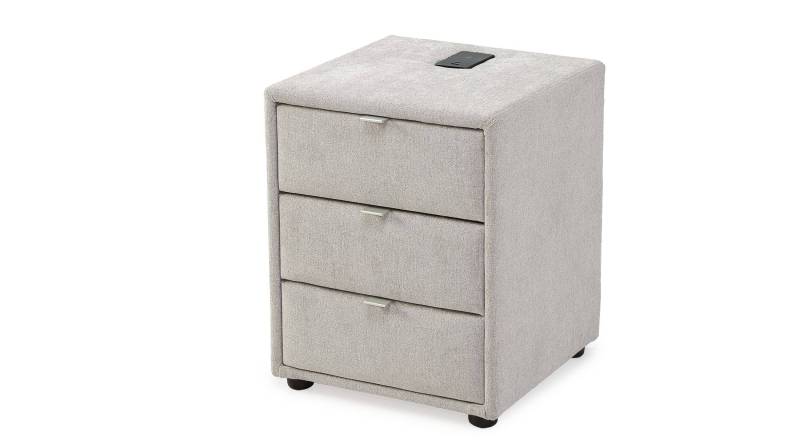 Nachttisch grau-beige - 44 x 45 cm - mit Ladestation - LIZZY von Die Möbelfundgrube