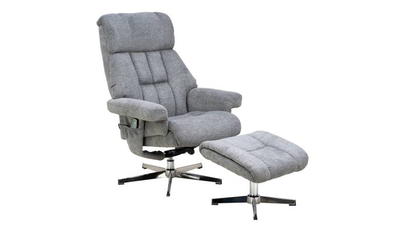 Relaxsessel mit Hocker grau Microfaser drehbar - NEOL von Die Möbelfundgrube