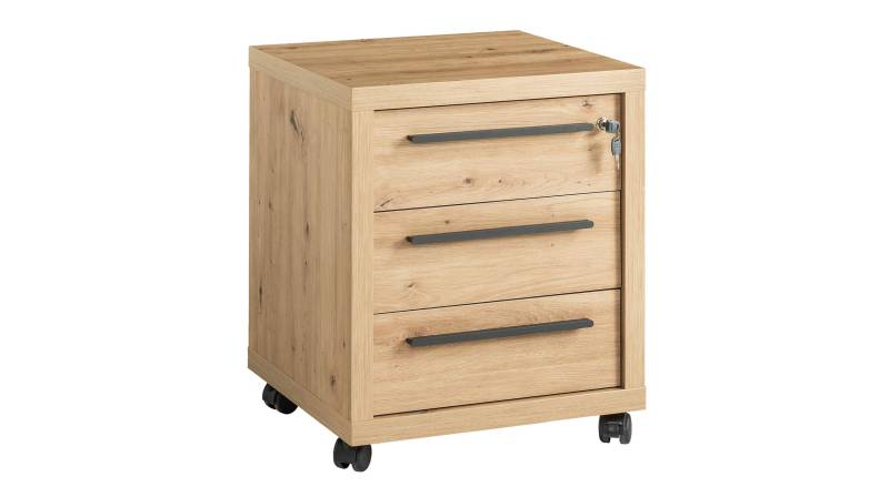 Rollcontainer Artisan Eiche 54 x 64 cm 3 Schubladen - RILEGA von Die Möbelfundgrube