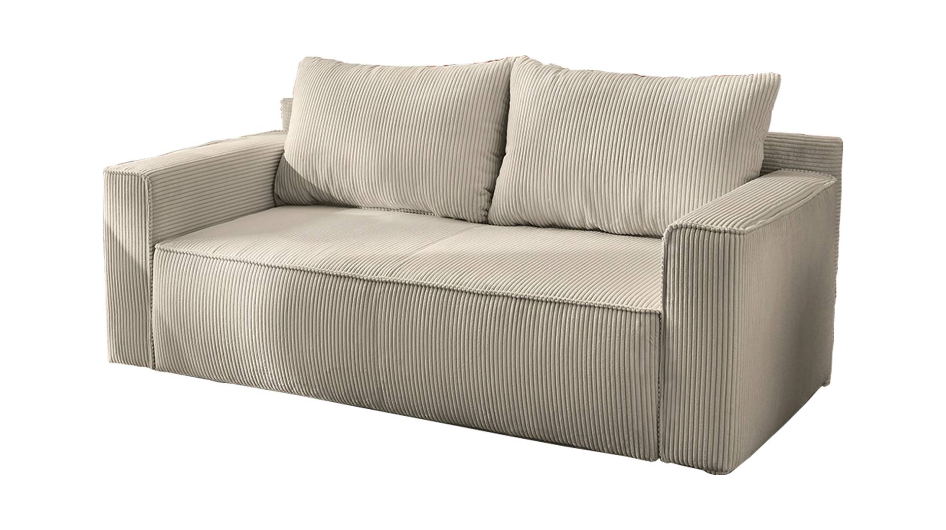 Schlafsofa Cordbezug grau-beige Bettkasten 185 cm - RON von Die Möbelfundgrube