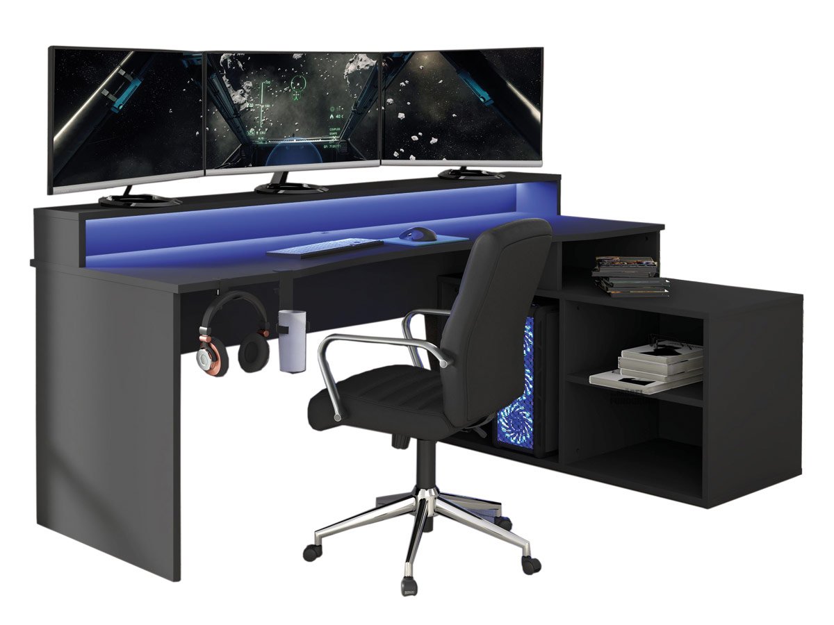 Gaming Tisch Computerschreibtisch 200 cm schwarz - TEZAUR von Die Möbelfundgrube