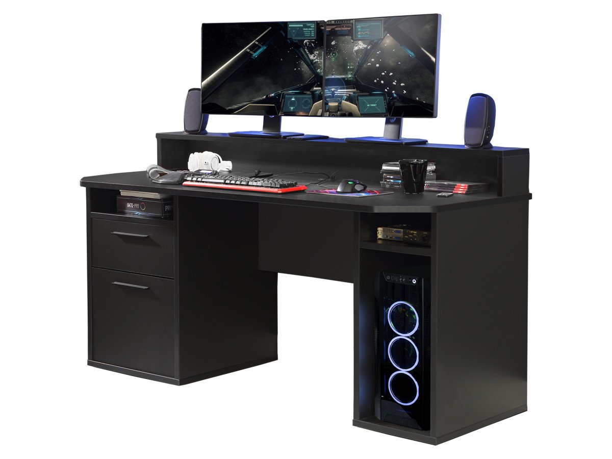 Gaming Tisch 160 cm Computerschreibtisch schwarz - TEZAUR von Die Möbelfundgrube