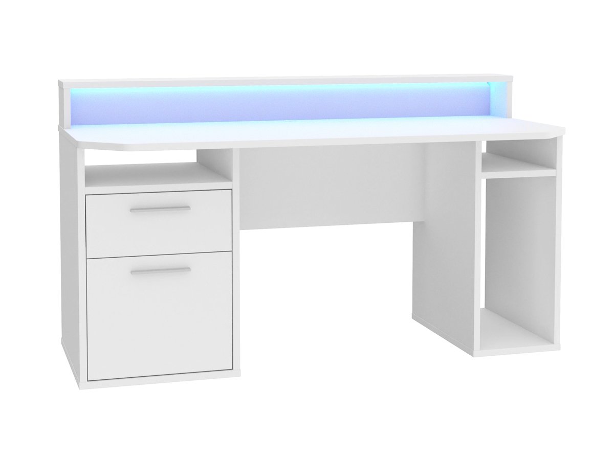 Gaming Tisch Computerschreibtisch 160 cm weiß - LED - TEZAUR von Die Möbelfundgrube