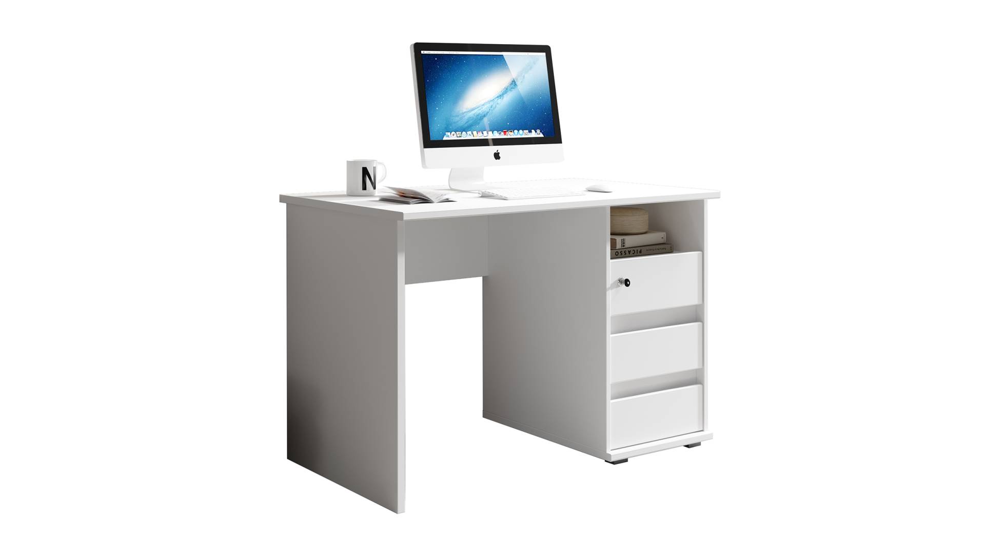 Schreibtisch weiß 110 cm - 3 Schubladen - PRIMUS von Die Möbelfundgrube