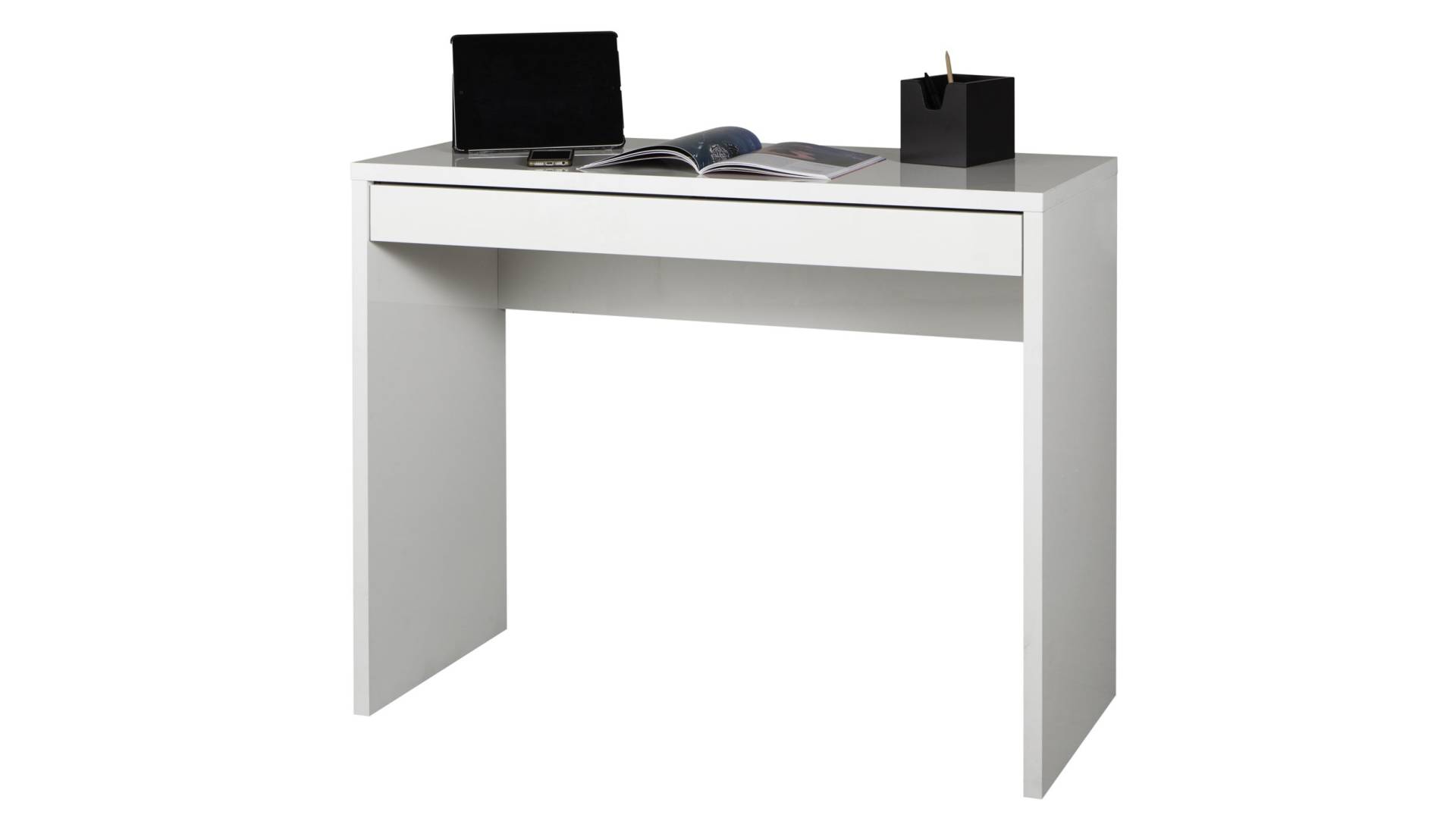 Schreibtisch weiß Hochglanz 100 cm - ULRICO von Die Möbelfundgrube