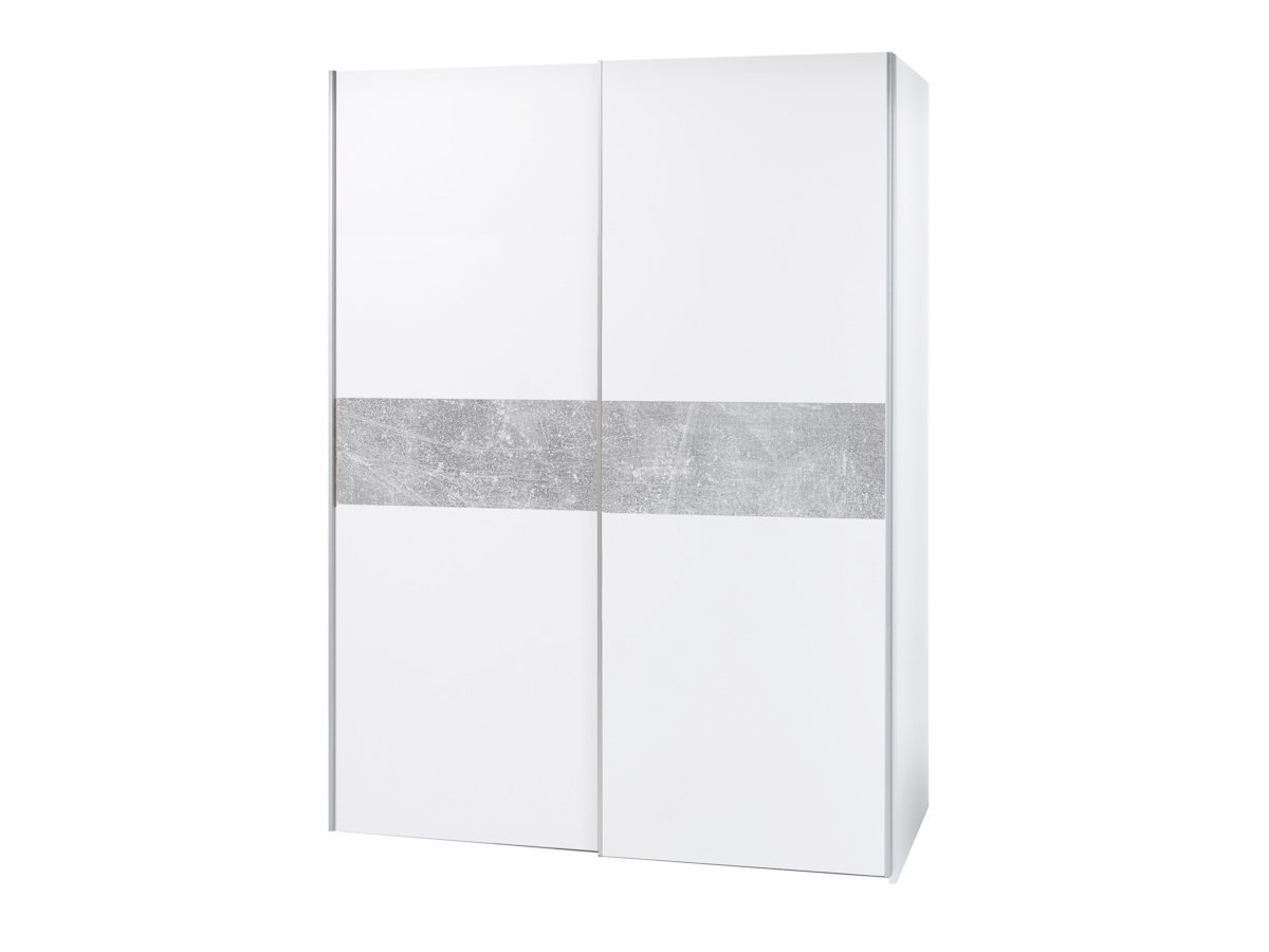 Schwebetürenschrank Betonoptik - weiß 170 cm 2 Türen - PULS von Die Möbelfundgrube