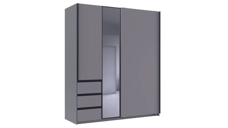 Schwebetürenschrank grau mit Spiegel 168 cm 2-türig - STADE von Die Möbelfundgrube