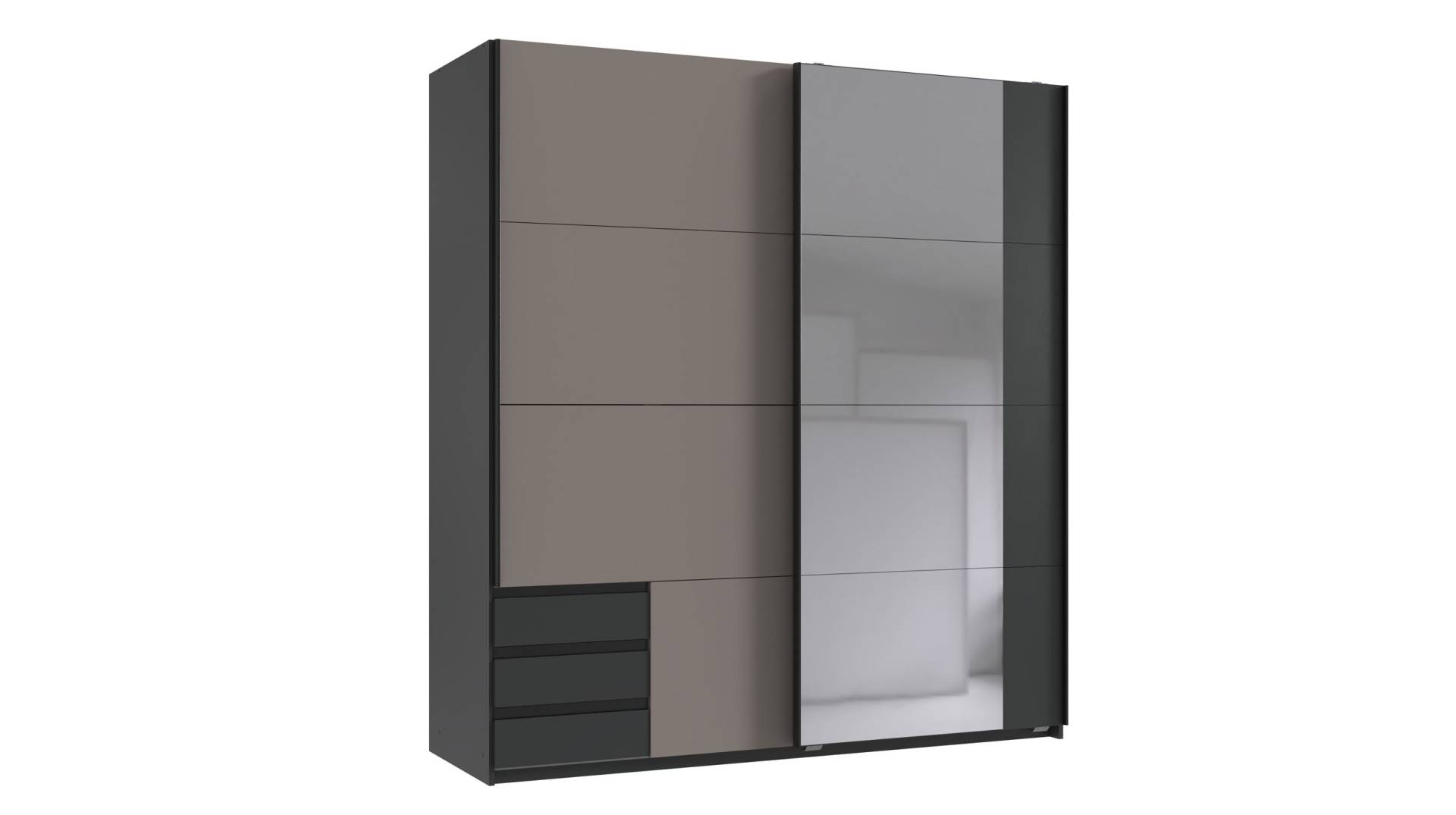 Schwebetürenschrank mit Spiegel grau - graphit 180 cm - EMDEN von Die Möbelfundgrube