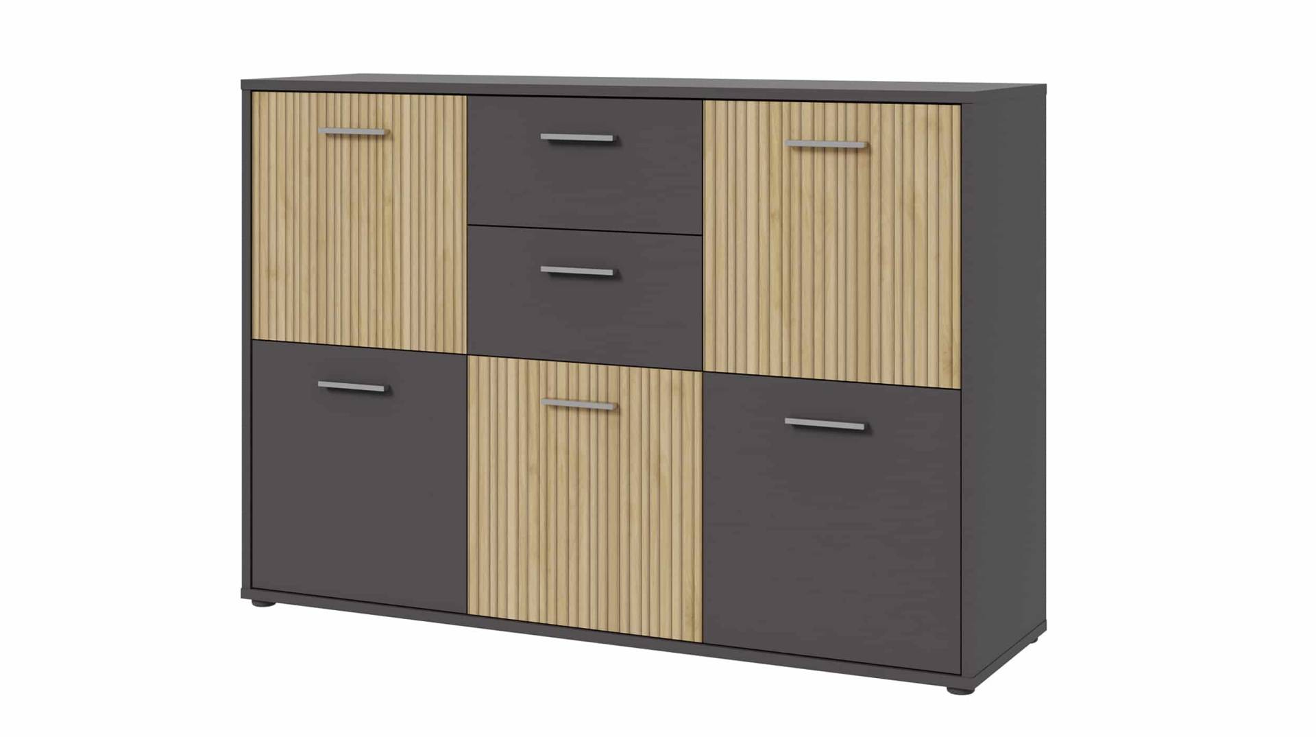 Sideboard 2 Schubladen anthrazit - Eiche 138 cm - QUADRO von Die Möbelfundgrube