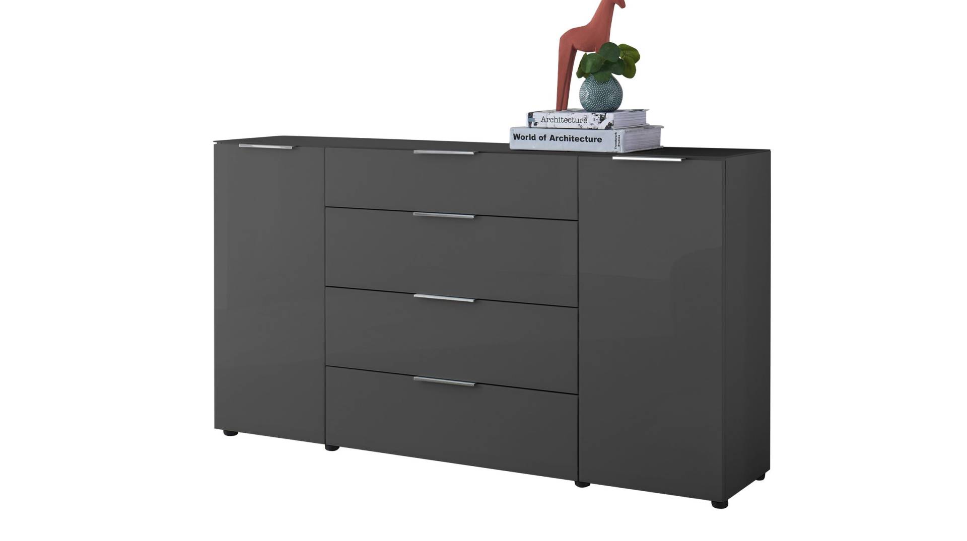 Sideboard 4 Schubladen - anthrazit - Glasfront - 180 cm - SANTORIN Sideboard 4 Schubladen - anthrazit - Glasfront - 180 cm - SANTORIN von Die Möbelfundgrube