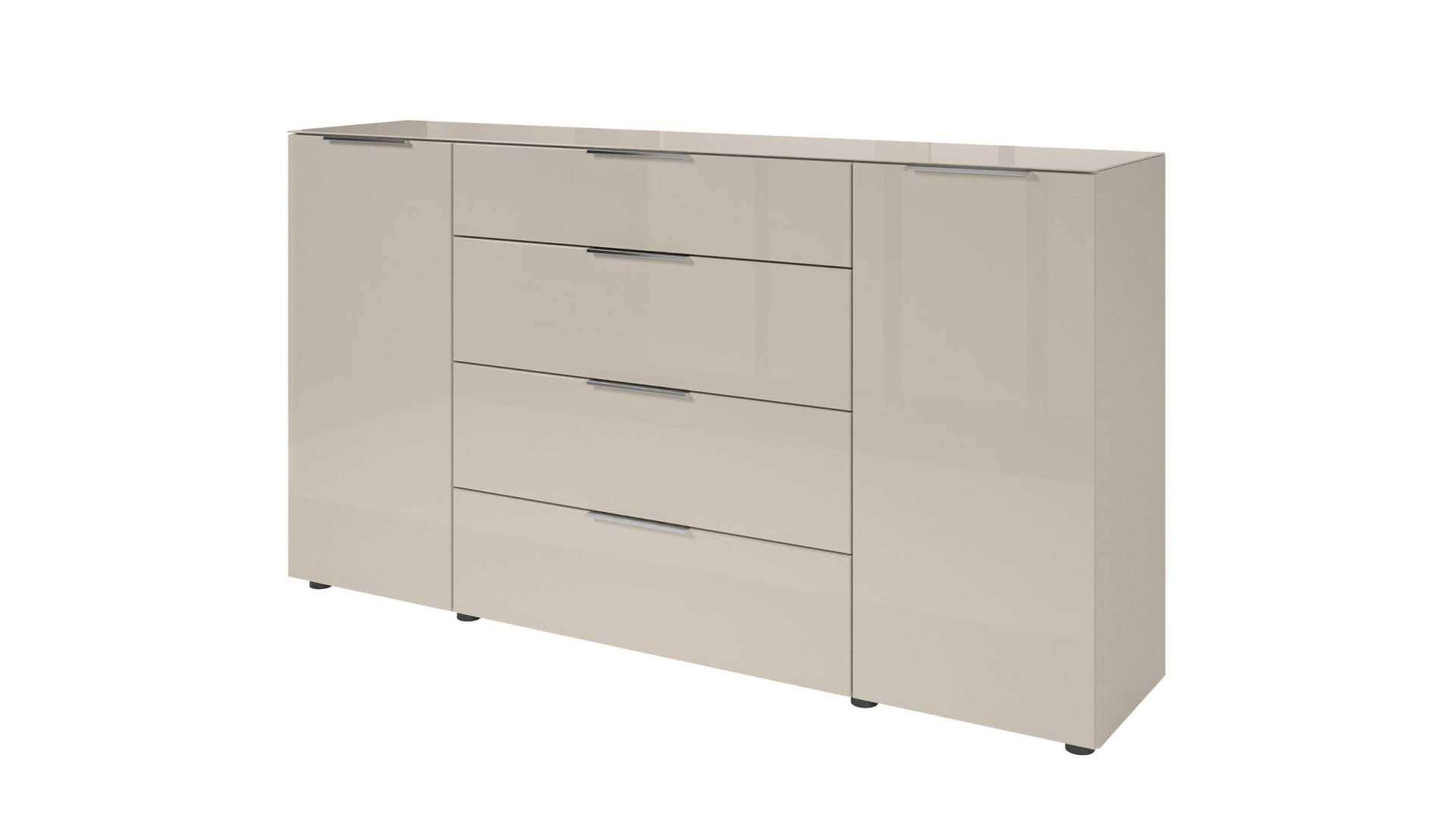Sideboard 4 Schubladen - beige - Glasfront - 180 cm - SANTORIN von Die Möbelfundgrube