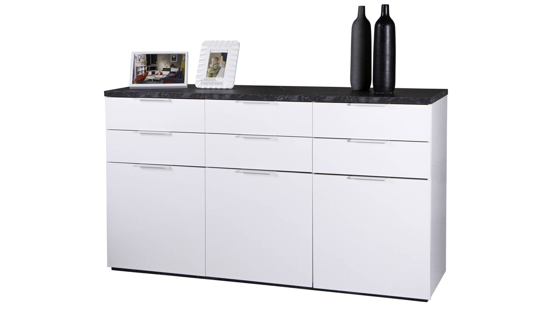 Sideboard weiß hochglanz - Marmoroptik 180 cm 3-türig - MUNDI von Die Möbelfundgrube