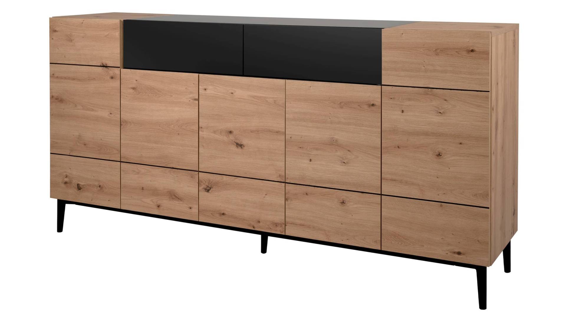 Sideboard Artisan Eiche - schwarz 180 cm 5-türig - NOLA von Die Möbelfundgrube