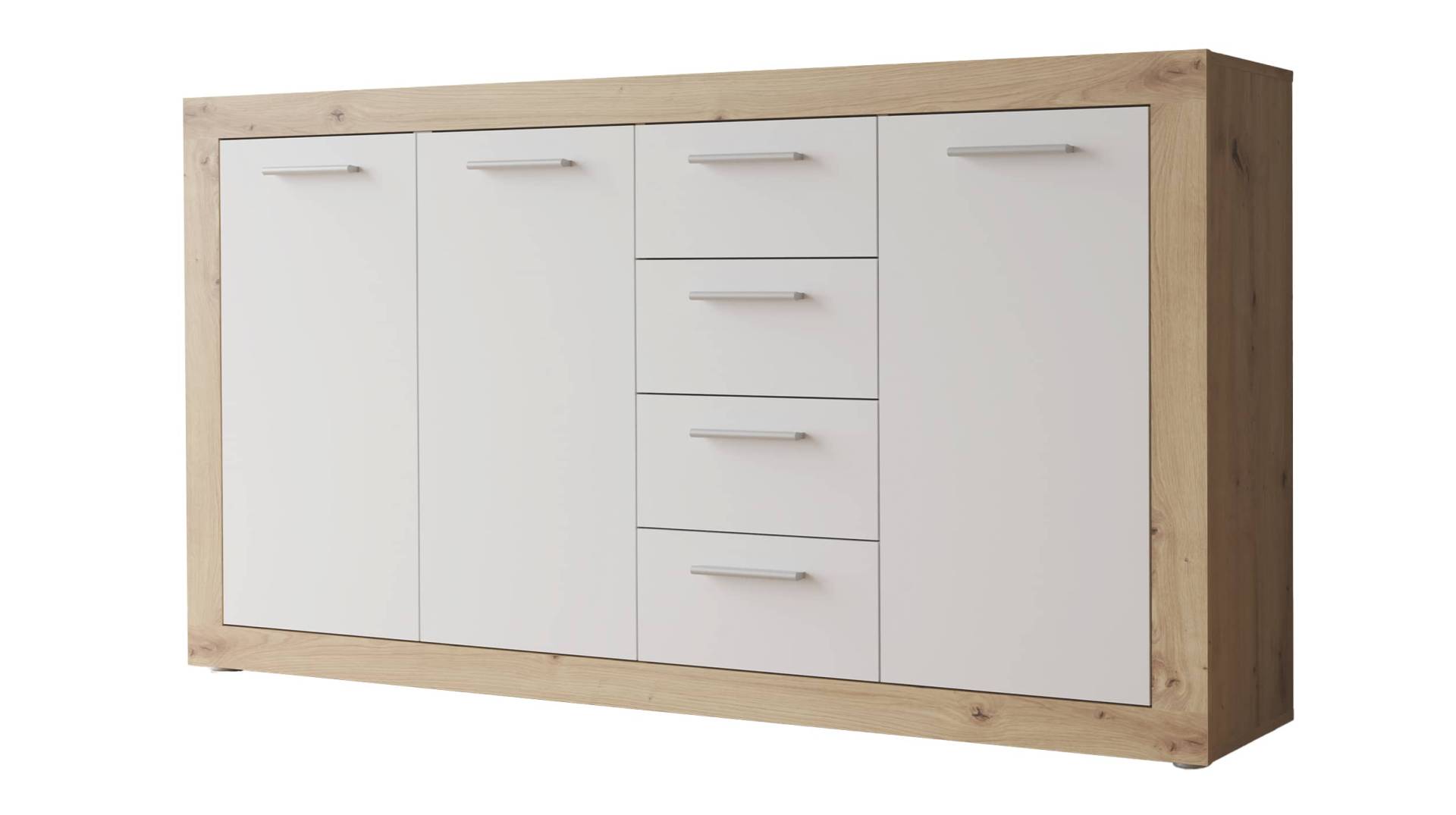 Sideboard Artisan Eiche - weiß 153 cm 3-türig - BACCIO von Die Möbelfundgrube