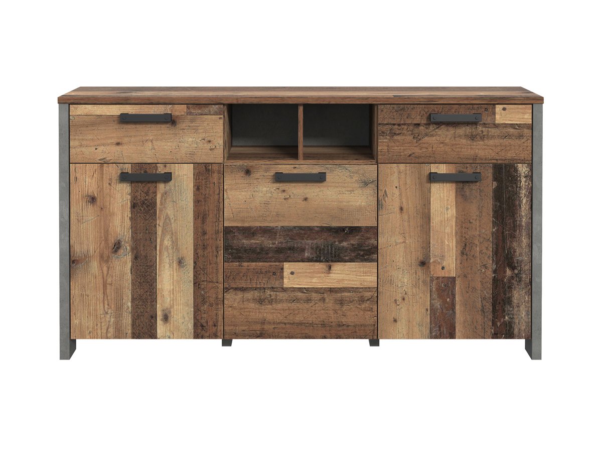 Sideboard mit 2 Schubladen Old Wood Vintage - Betonoptik 156 cm - CLIF von Die Möbelfundgrube
