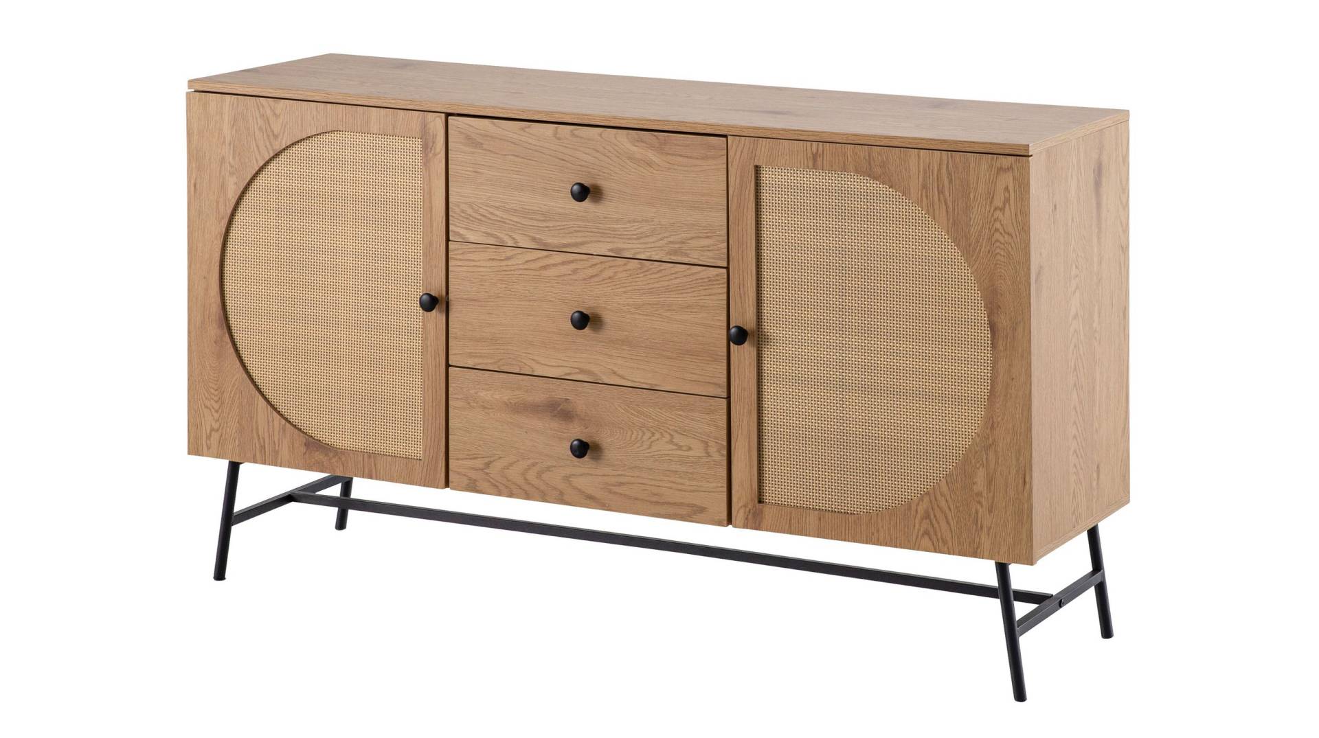 Sideboard mit 3 Schubladen Eiche Holzdekor - Rattan 140 cm - RATVAN Sideboard mit 3 Schubladen Eiche Holzdekor - Rattan 140 cm - RATVAN von Die Möbelfundgrube